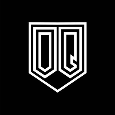 Kalkanın içindeki OQ Harfi Logosu monogram kalkan geometrik çizgisi izole edilmiş biçim tasarım şablonu
