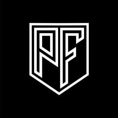 PF Harfi Logo monogram kalkan geometrik çizgisi kalkan izole edilmiş biçim tasarım şablonu