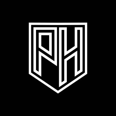 Kalkanın içindeki PH Harfi Logosu monogram kalkan geometrik çizgisi izole edilmiş biçim tasarım şablonu