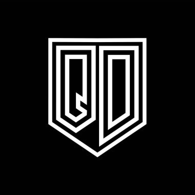Kalkan içinde QD Harf Logosu monogram kalkan geometrik çizgi izole biçim tasarım şablonu