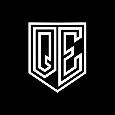 QE Letter Logo monogram kalkan geometrik çizgi içinde izole edilmiş biçim tasarım şablonu