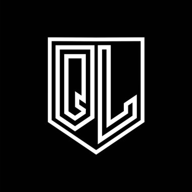 Kalkan içinde QL Harfi Logo monogram kalkan geometrik çizgi izole biçim tasarım şablonu