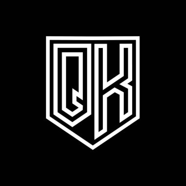 QK Harfi Logo monogram kalkan geometrik çizgisi kalkan izole edilmiş biçim tasarım şablonu