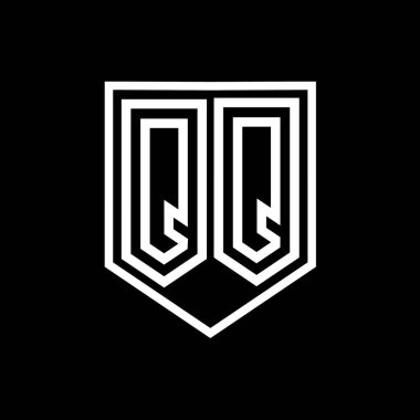 Kalkan içinde QQ Harfi Logo monogram kalkan geometrik çizgi izole biçim tasarım şablonu