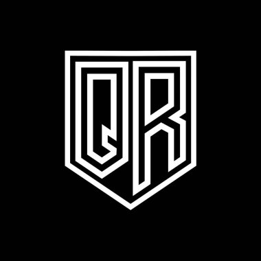Kalkan içinde QR Harfi Logo monogram kalkan geometrik çizgi izole biçim tasarım şablonu