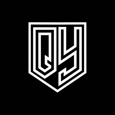 QY Harf Logosu monogram kalkan geometrik çizgisi kalkan izole edilmiş biçim tasarım şablonu