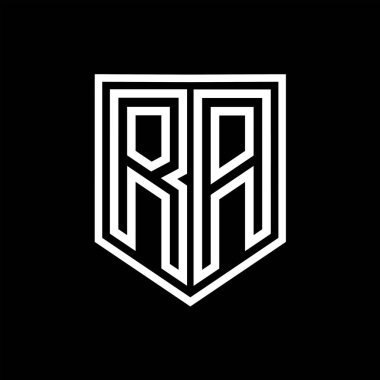 RA Harfi Logo monogram kalkan geometrik çizgisi kalkanın içinde izole edilmiş biçim tasarım şablonu