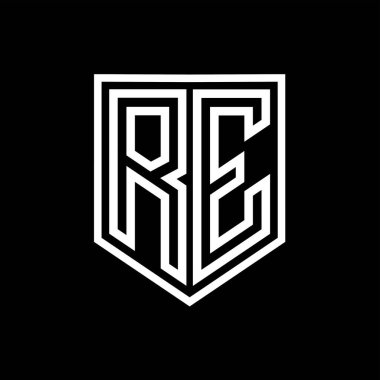 RE Harfi Logosu monogram kalkan geometrik çizgisi kalkan izole edilmiş biçim tasarım şablonu