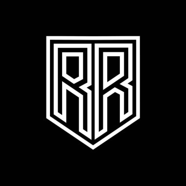 RR Harfi Logo monogram kalkan geometrik çizgisi kalkan izole edilmiş biçim tasarım şablonu