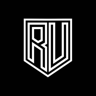 RU Letter Logo monogram kalkan geometrik çizgisi kalkan izole edilmiş biçim tasarım şablonu