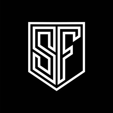 SF Harfi Logo monogram kalkan geometrik çizgisi kalkan izole edilmiş biçim tasarım şablonu