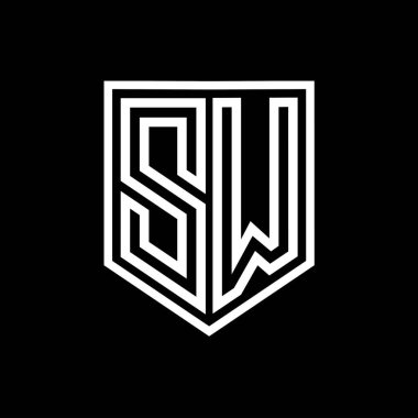 SW Harf Logosu monogram kalkan geometrik çizgisi kalkan izole edilmiş biçim tasarım şablonu