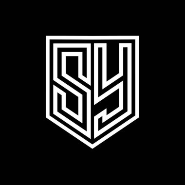 SY Letter Logo monogram kalkan geometrik çizgi kalkan izole biçim tasarım şablonu
