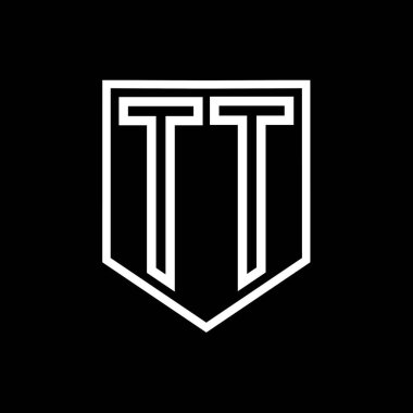 Kalkanın içindeki TT Harfi Logosu monogram kalkan geometrik çizgisi izole edilmiş biçim tasarım şablonu