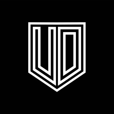 Kalkanın içindeki UD Harf Logosu monogram kalkan geometrik çizgisi izole edilmiş biçim tasarım şablonu