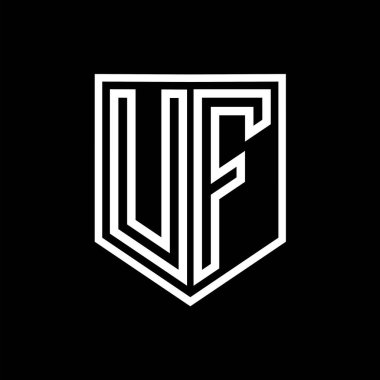 Kalkanın içindeki UF Harfi Logo monogram kalkan geometrik çizgisi izole edilmiş biçim tasarım şablonu