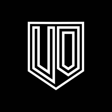 Kalkanın içindeki UO Harfi Logo monogram kalkan geometrik çizgisi izole edilmiş biçim tasarım şablonu