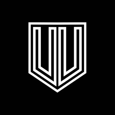 Kalkanın içindeki UU Harfi Logosu monogram kalkan geometrik çizgisi izole edilmiş biçim tasarım şablonu