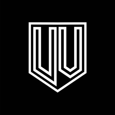 Kalkanın içindeki UV Harfi Logo monogram kalkan geometrik çizgisi izole edilmiş biçim tasarım şablonu