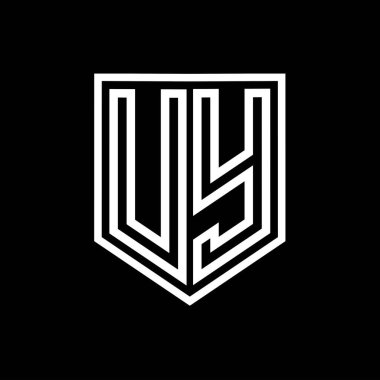 Kalkanın içindeki UY Harfi Logo monogram kalkan geometrik çizgisi izole edilmiş biçim tasarım şablonu