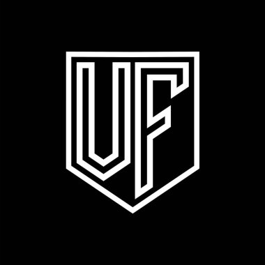 VF Harfi Logo monogram kalkan geometrik çizgisi kalkan izole edilmiş biçim tasarım şablonu