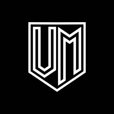 VM Harf Logosu monogram kalkan geometrik çizgi içinde izole edilmiş biçim tasarım şablonu