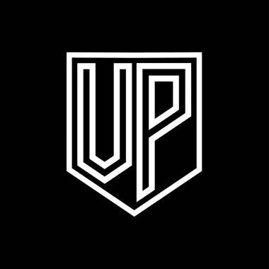 VP Harf Logosu monogram kalkan geometrik çizgisi kalkan izole edilmiş biçim tasarım şablonu