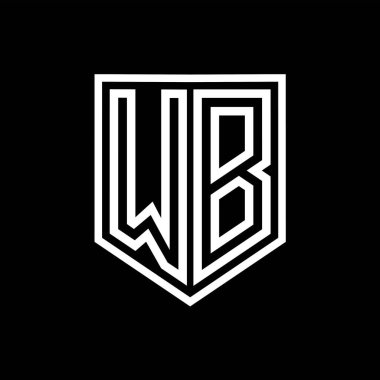WB Harfi Logo monogram kalkan geometrik çizgisi kalkan izole edilmiş biçim tasarım şablonu