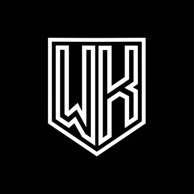 WK Harfi Logo monogram kalkan geometrik çizgisi kalkan izole edilmiş biçim tasarım şablonu