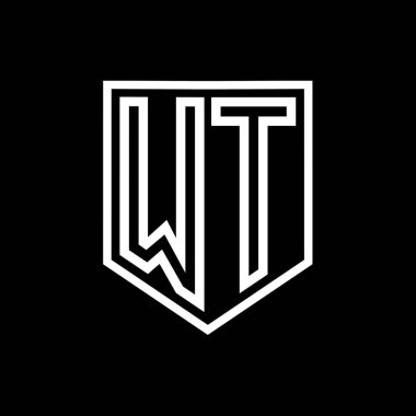 WT Letter Logo monogram kalkan geometrik çizgisi kalkan izole edilmiş biçim tasarım şablonu