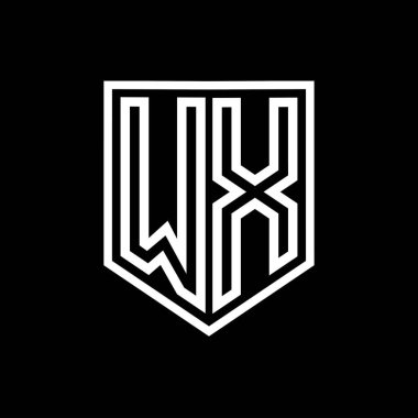 WX Harfi Logo monogram kalkan geometrik çizgisi kalkan izole edilmiş biçim tasarım şablonu