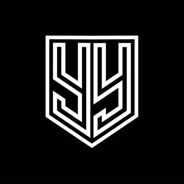 YY Letter Logo monogram kalkan geometrik çizgi kalkan izole biçim tasarım şablonu