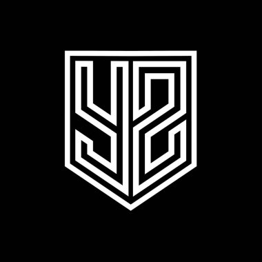 YZ Harf Logosu monogram kalkan geometrik çizgisi kalkan izole edilmiş biçim tasarım şablonu