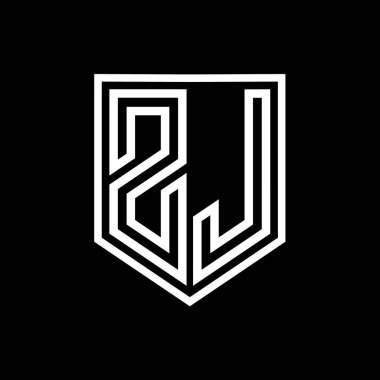 ZJ Harf Logosu monogram kalkan geometrik çizgisi kalkan izole edilmiş biçim tasarım şablonu