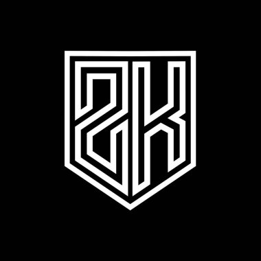 ZK Harfi Logo monogram kalkan geometrik çizgisi kalkan izole edilmiş biçim tasarım şablonu