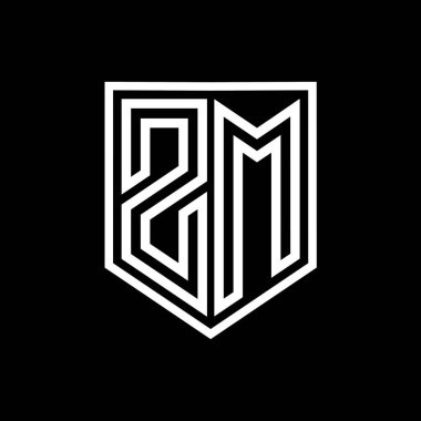 ZM Harf Logosu monogram kalkan geometrik çizgisi kalkan izole edilmiş biçim tasarım şablonu