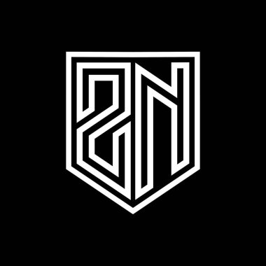 ZN Harfi Logosu monogram kalkan geometrik çizgisi kalkan izole edilmiş biçim tasarım şablonu