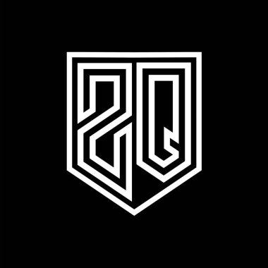 ZQ Harfi Logo monogram kalkan geometrik çizgisi kalkan izole edilmiş biçim tasarım şablonu