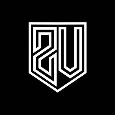 ZV Harf Logosu monogram kalkan geometrik çizgisi kalkan izole edilmiş biçim tasarım şablonu