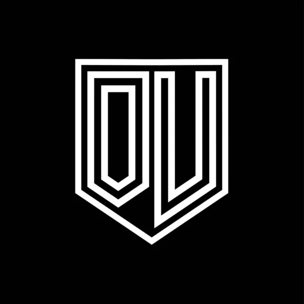 OU Letter Logo monogram shield geometric line inside shield isolated style design template