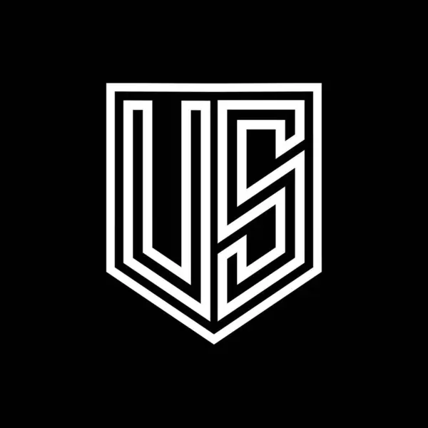 US Letter Logo monogram shield geometric line inside shield isolated style design template