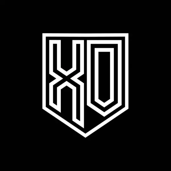 XO Letter Logo monogram shield geometric line inside shield isolated style design template