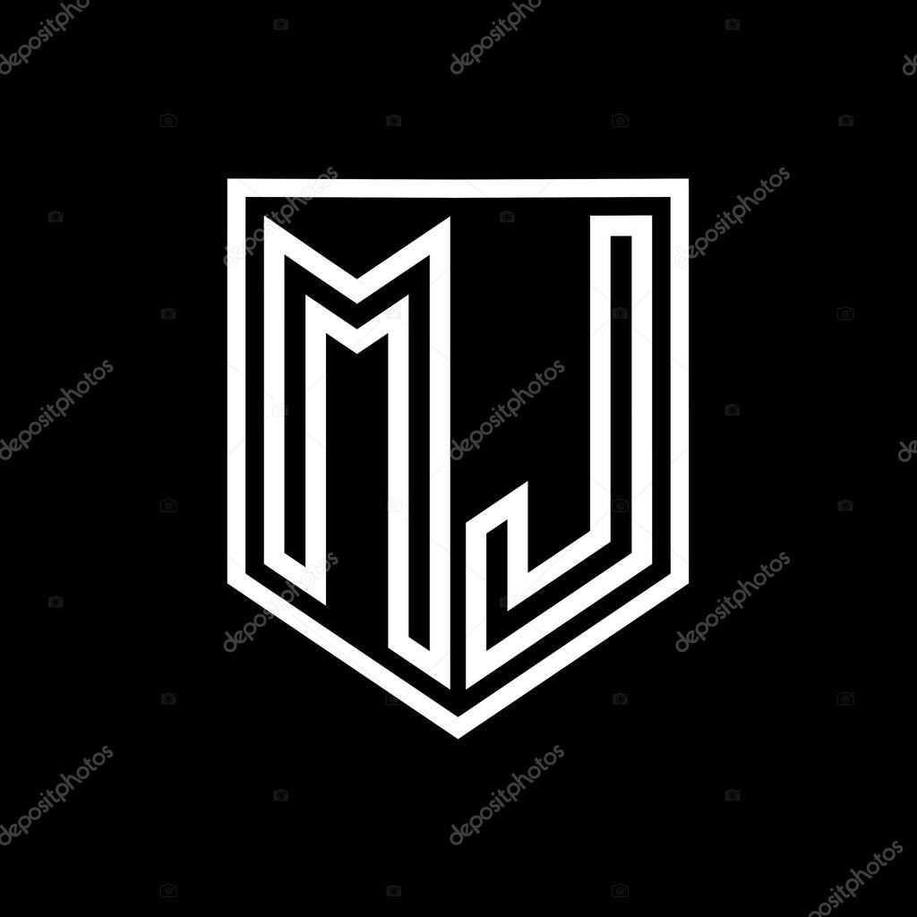 MJ Letter Logo monogram shield geometric line inside shield isolated style design template
