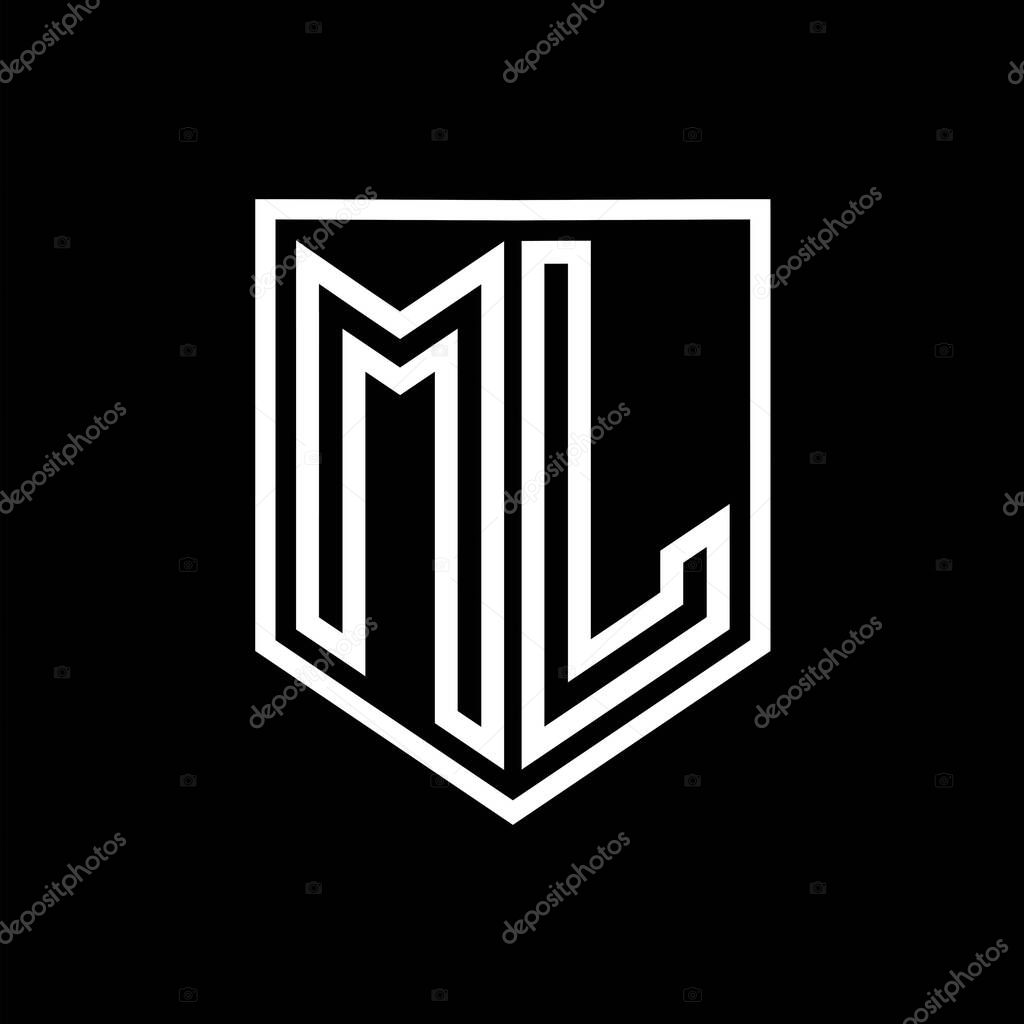 ML Letter Logo monogram shield geometric line inside shield isolated style design template