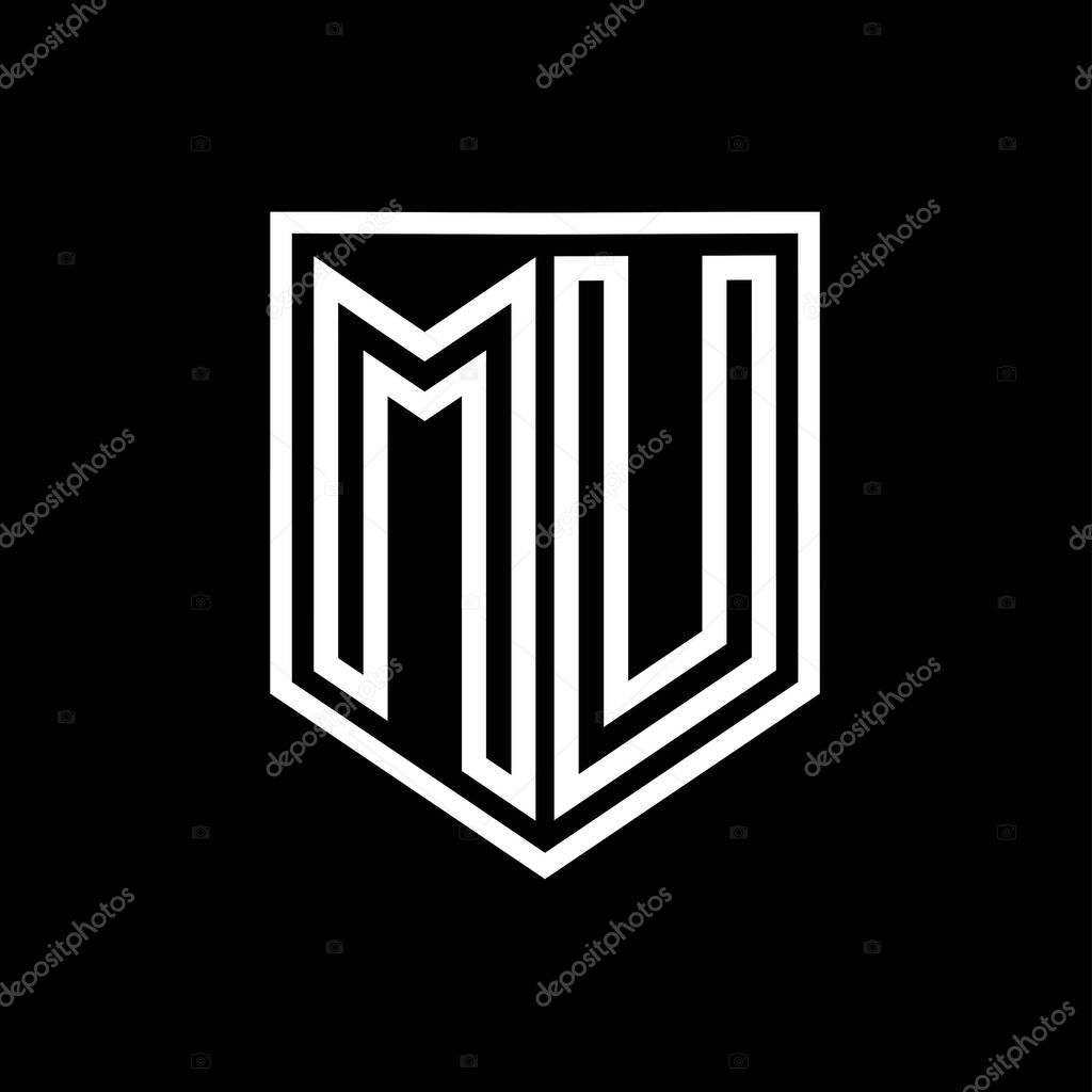 MU Letter Logo monogram shield geometric line inside shield isolated style design template