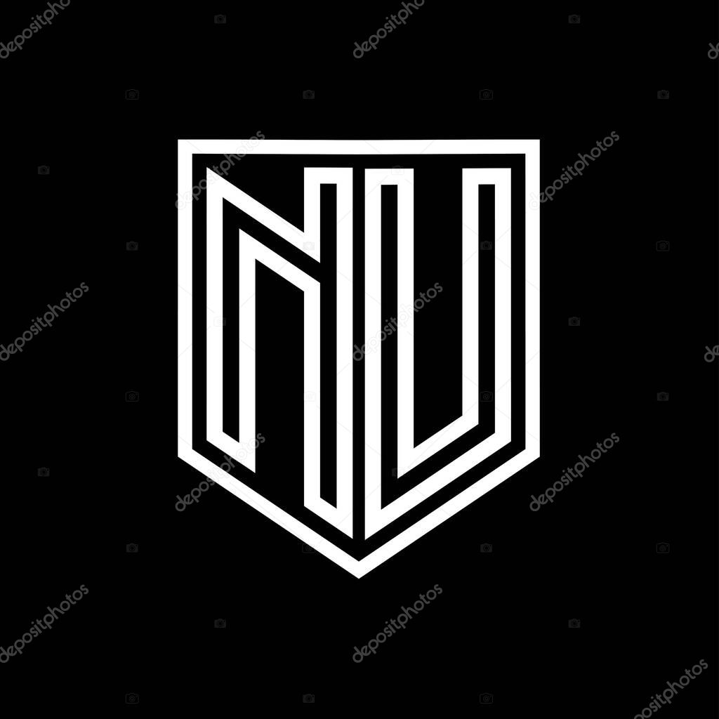 NU Letter Logo monogram shield geometric line inside shield isolated style design template