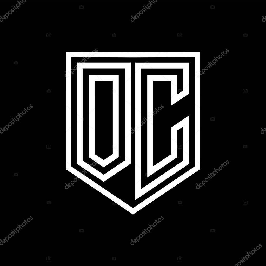 OC Letter Logo monogram shield geometric line inside shield isolated style design template