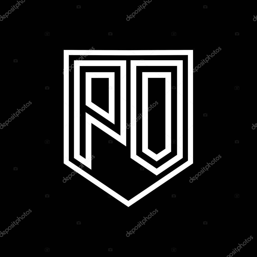 PO Letter Logo monogram shield geometric line inside shield isolated style design template