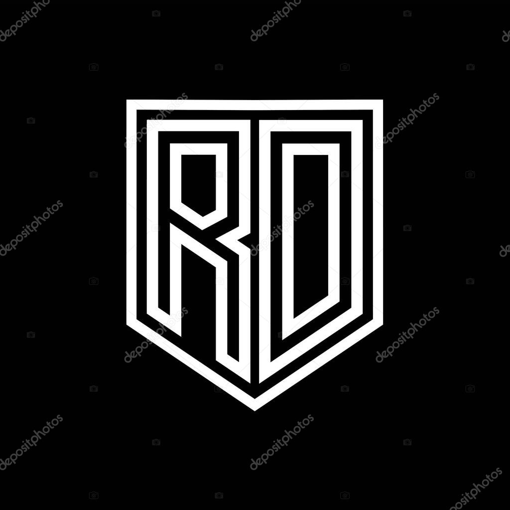 RD Letter Logo monogram shield geometric line inside shield isolated style design template