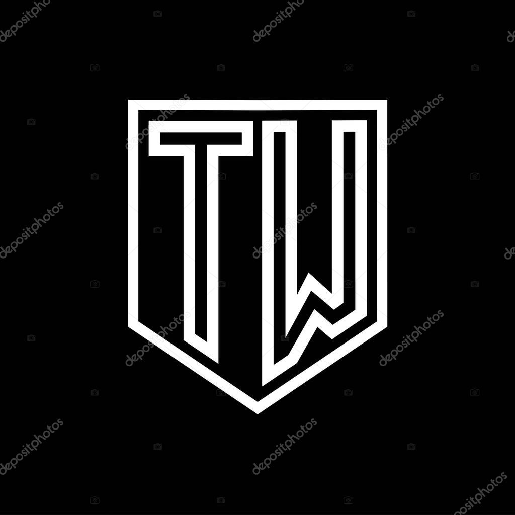 TW Letter Logo monogram shield geometric line inside shield isolated style design template